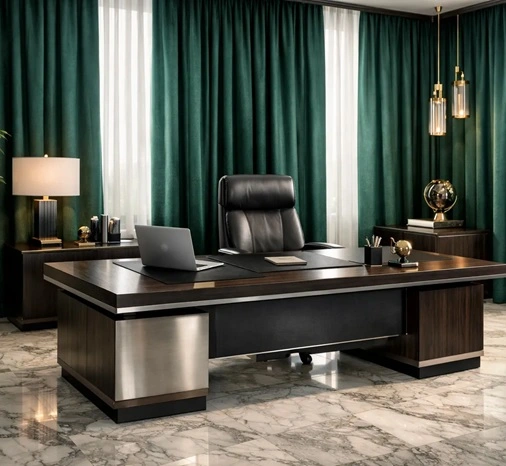 Green blackout curtain in dubai office