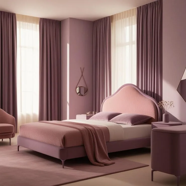 bedroom with purple blackout curtain