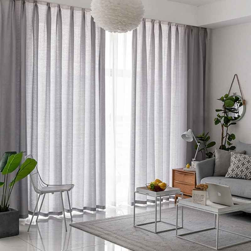 grey beige curtain in apartment