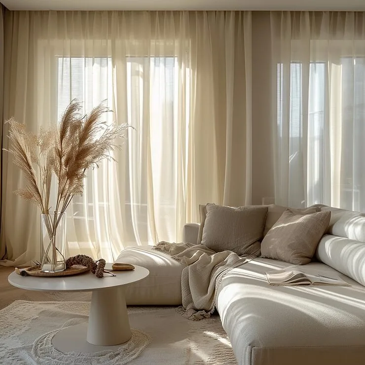 linen curtain in living-room-with-couch table