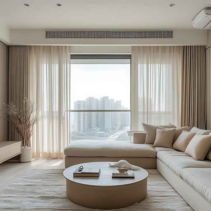 wave curtain in living-room-with-white-couch-coffee-table