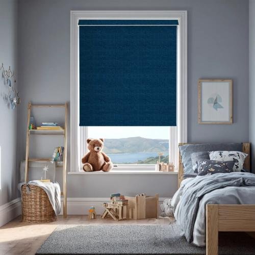 Linen Navy Blue Blackout Electric Roller Blind