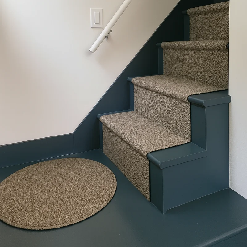 custom-installed sisal carpet runner on a residential staircase