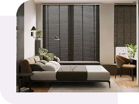 black Venetian Blinds in bedroom