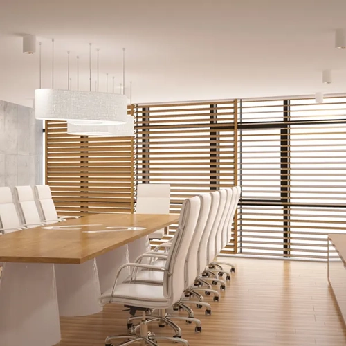 horizontal wooden Venetian office blinds