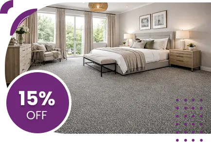 Parsons slipcovered bed paired with residential carpeting