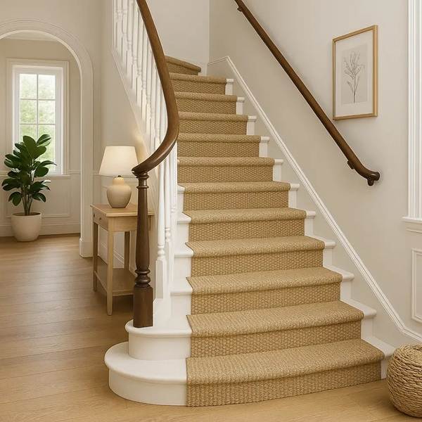 custom Sisal stair runner installed on a staircase