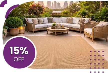 large area rug on a paved patio