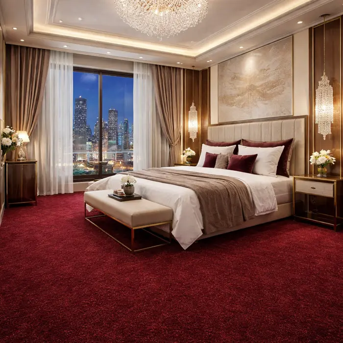 plush burgundy wall-to-wall carpet