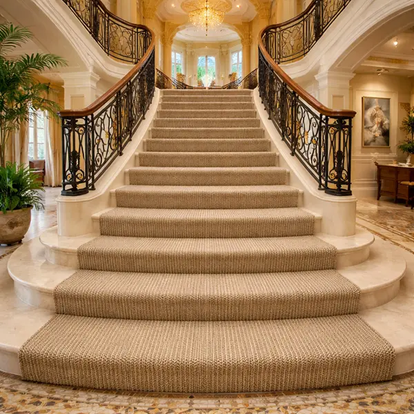 luxurious grand staircase enhanced by a high-quality stair runne