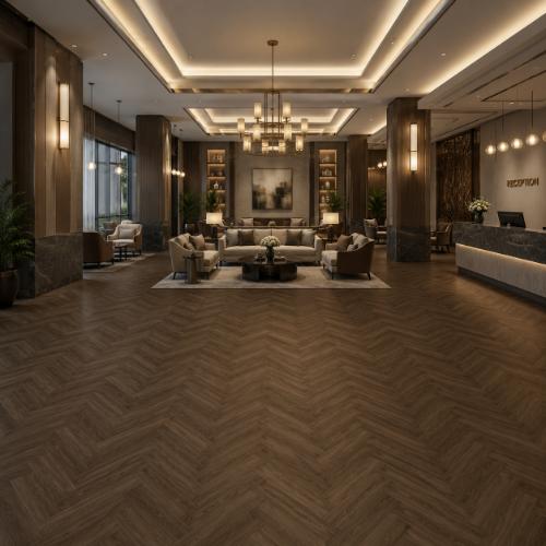 herringbone vinyl flooring in luxury hotel hall