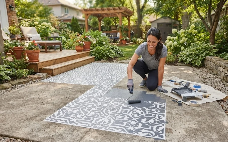 Stencil or Paint a Concrete Patio